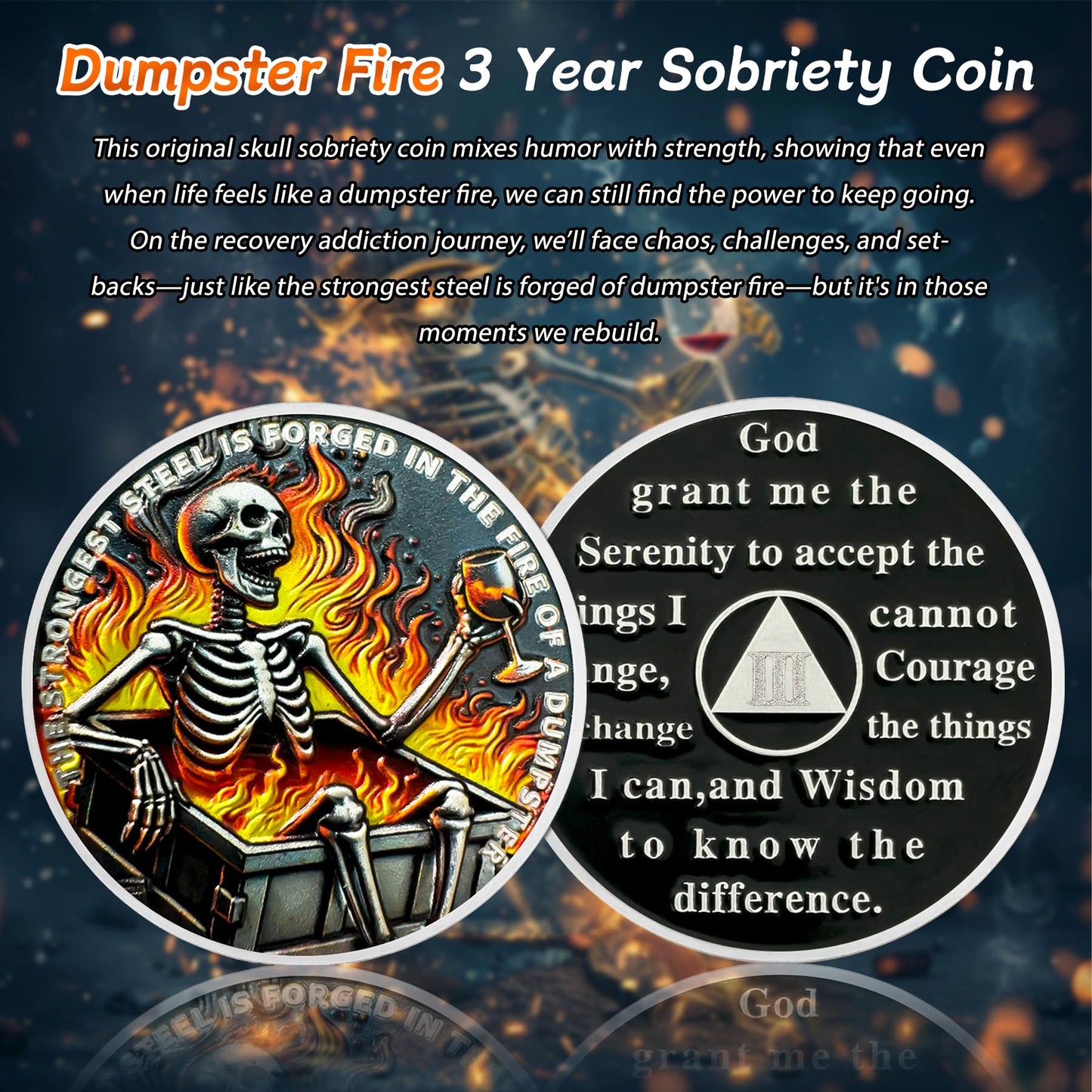 Personalized Dumpster Fire Skull Sobriety Coin mysite