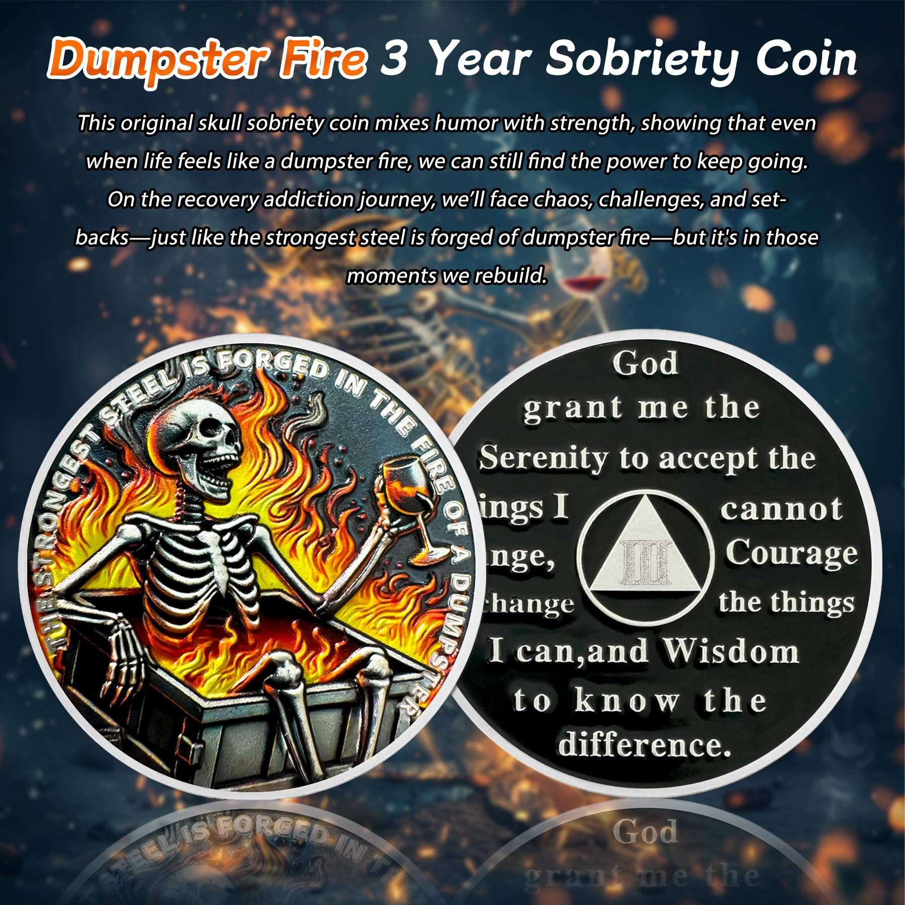 Personalized Dumpster Fire Skull Sobriety Coin mysite