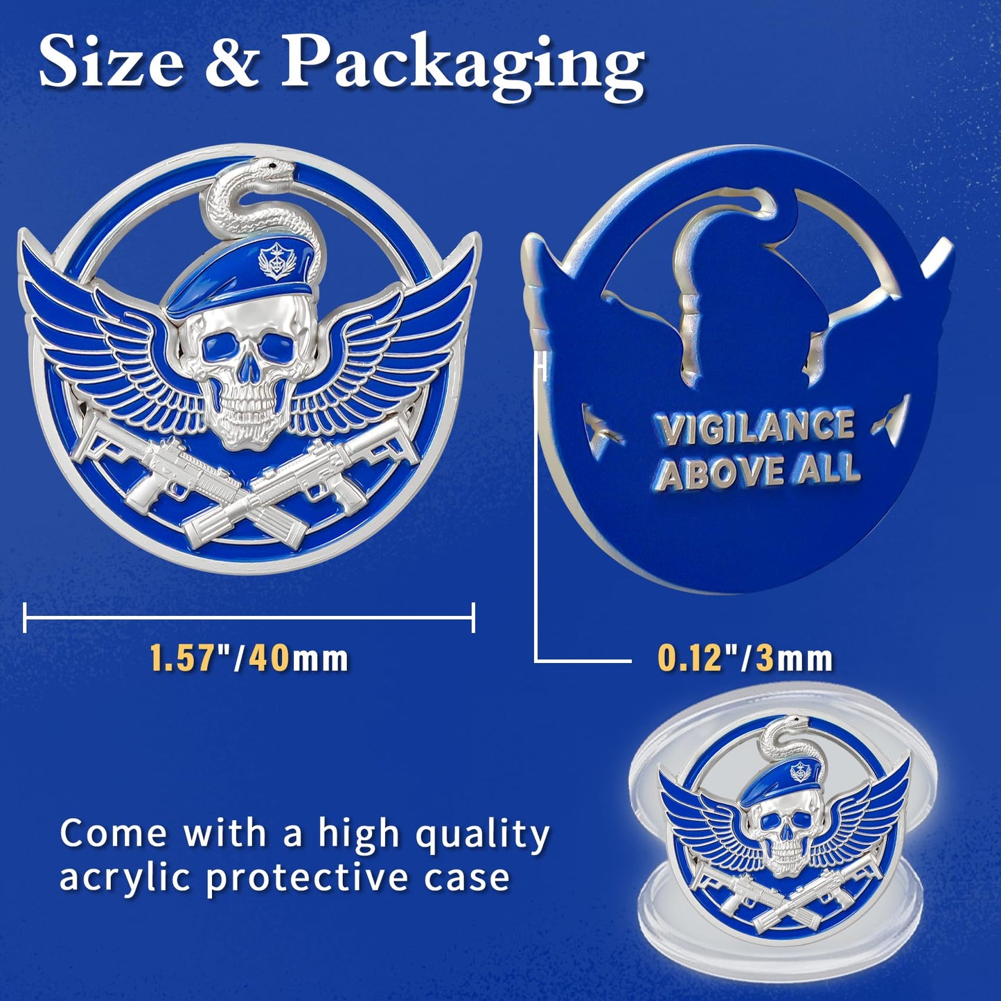 Wings of Vigilance Thin Blue Line Skull Police Challenge Coin mysite