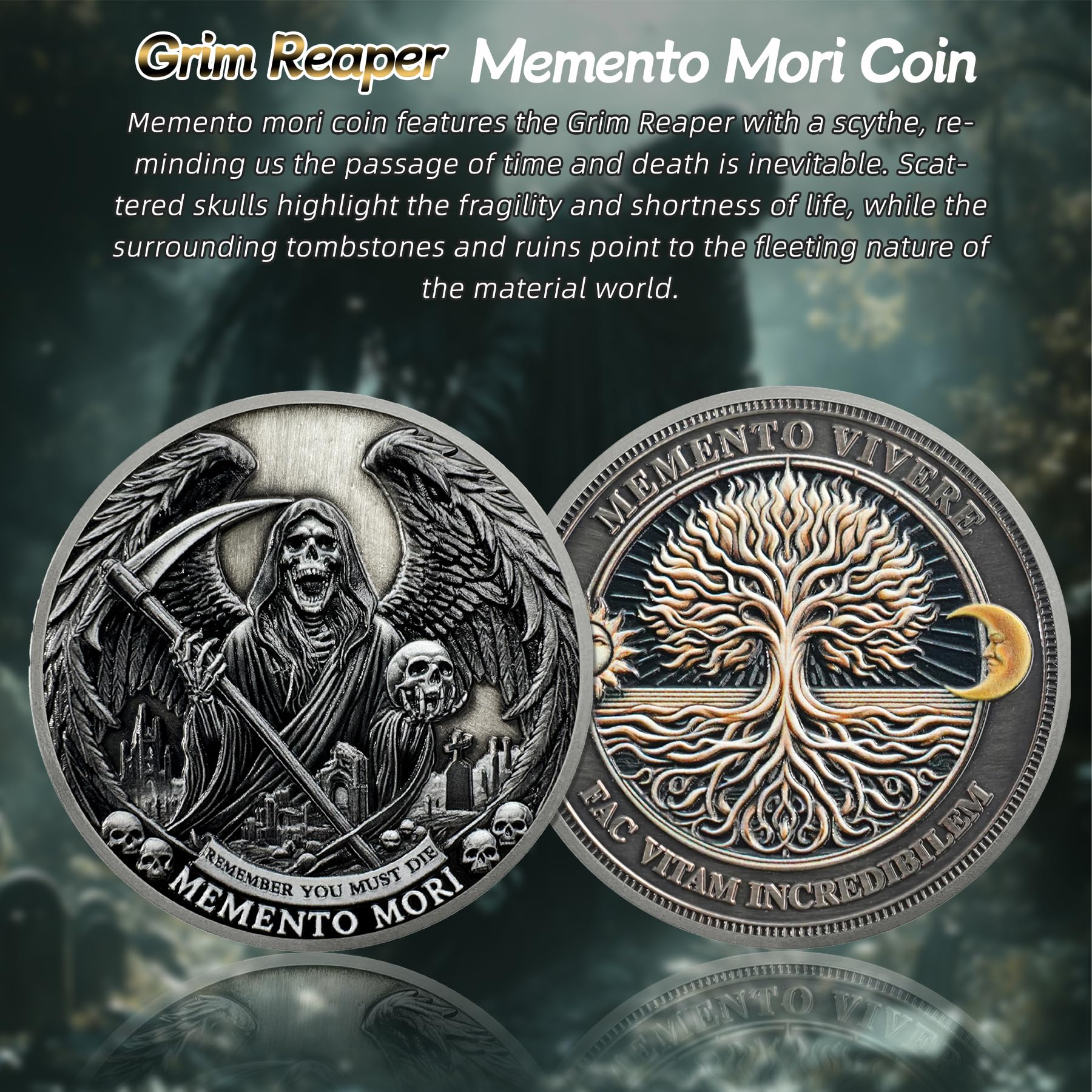 Grim Reaper Memento Mori Skull Tree of Life Stoic Coin mysite