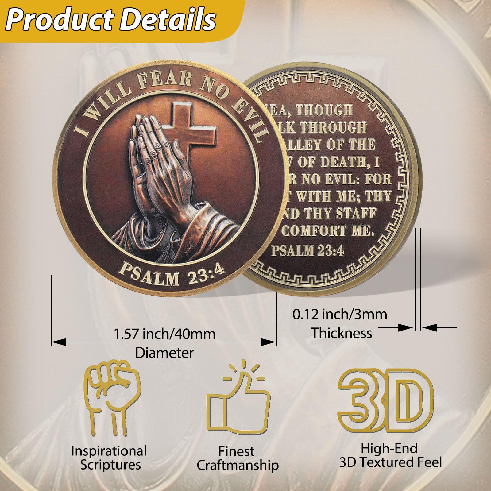 I Will Fear No Evil The Lords Prayer Christian Challenge Coin mysite