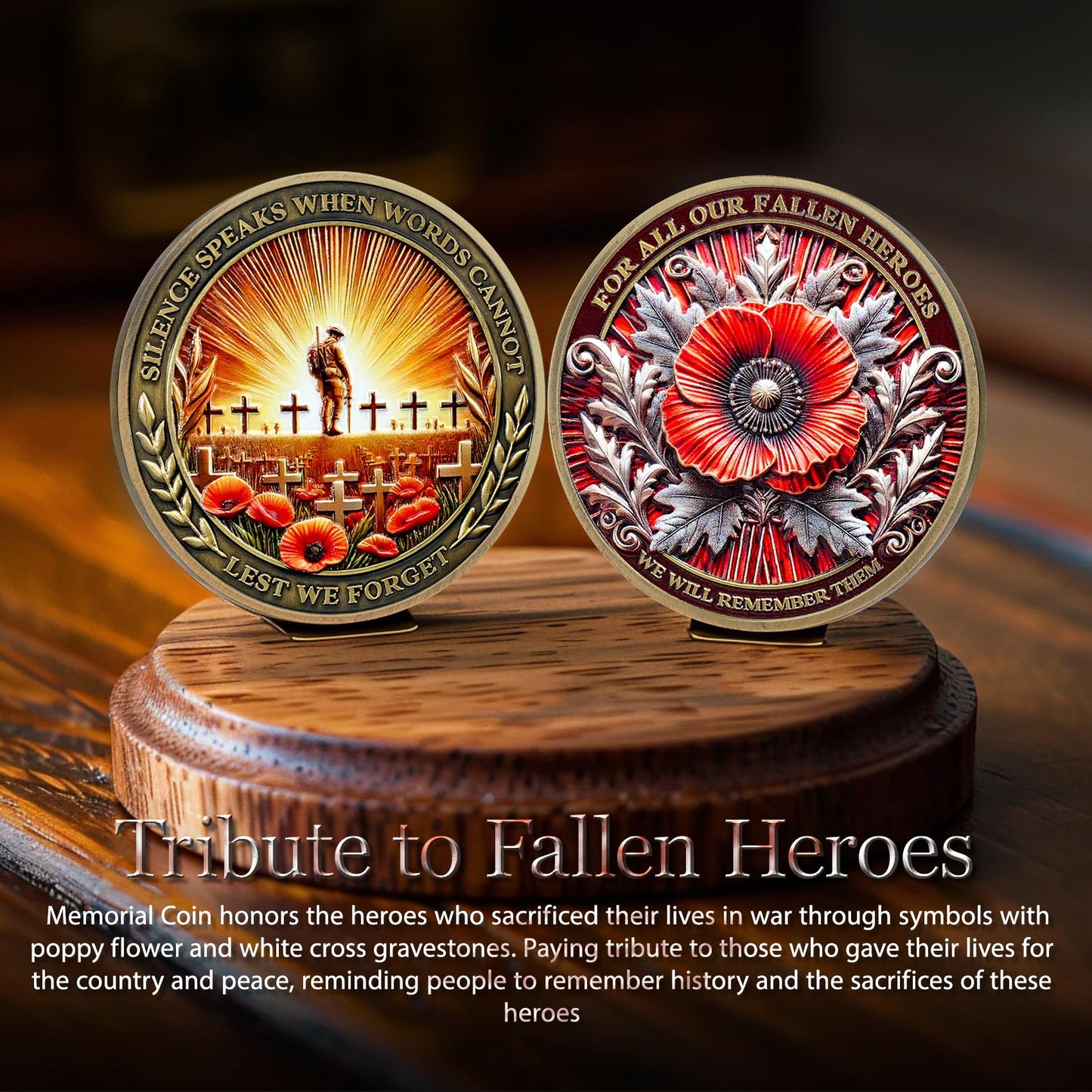 Memorial Honoring Fallen Heroes with Poppy and Cross Veterans Challenge Coin mysite