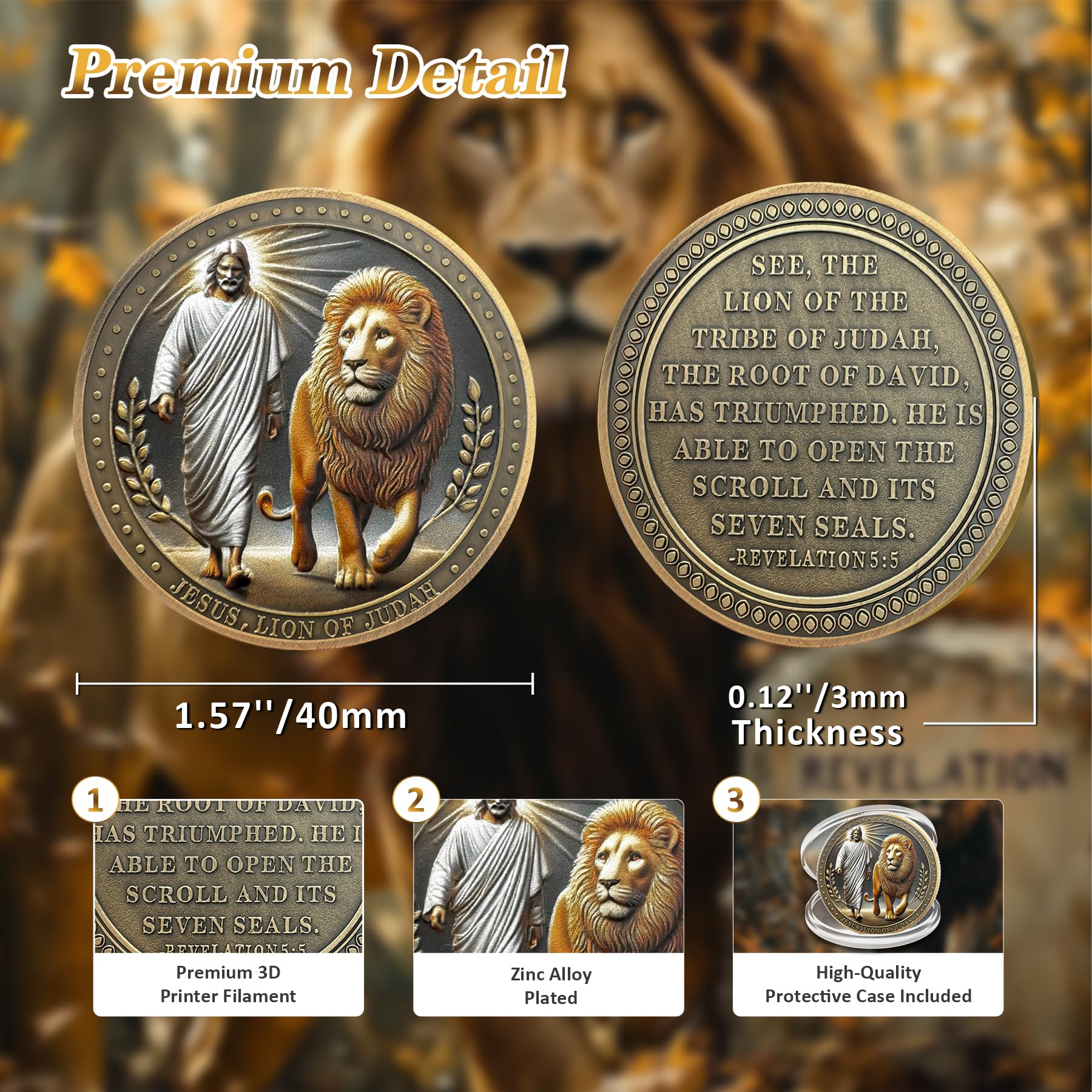 Prince of Peace Jesus  Lion of Judah Revelation 5:5 Religious Challenge Coin mysite