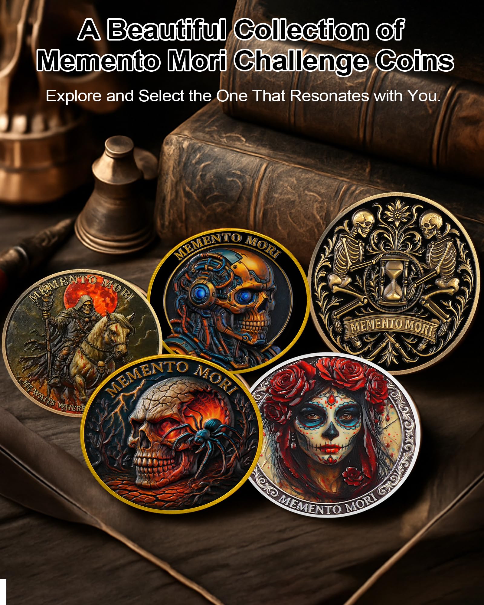 Dual Skeletons Guarding Hourglass-Symbol of Mortality and Time Memento Mori Coin mysite