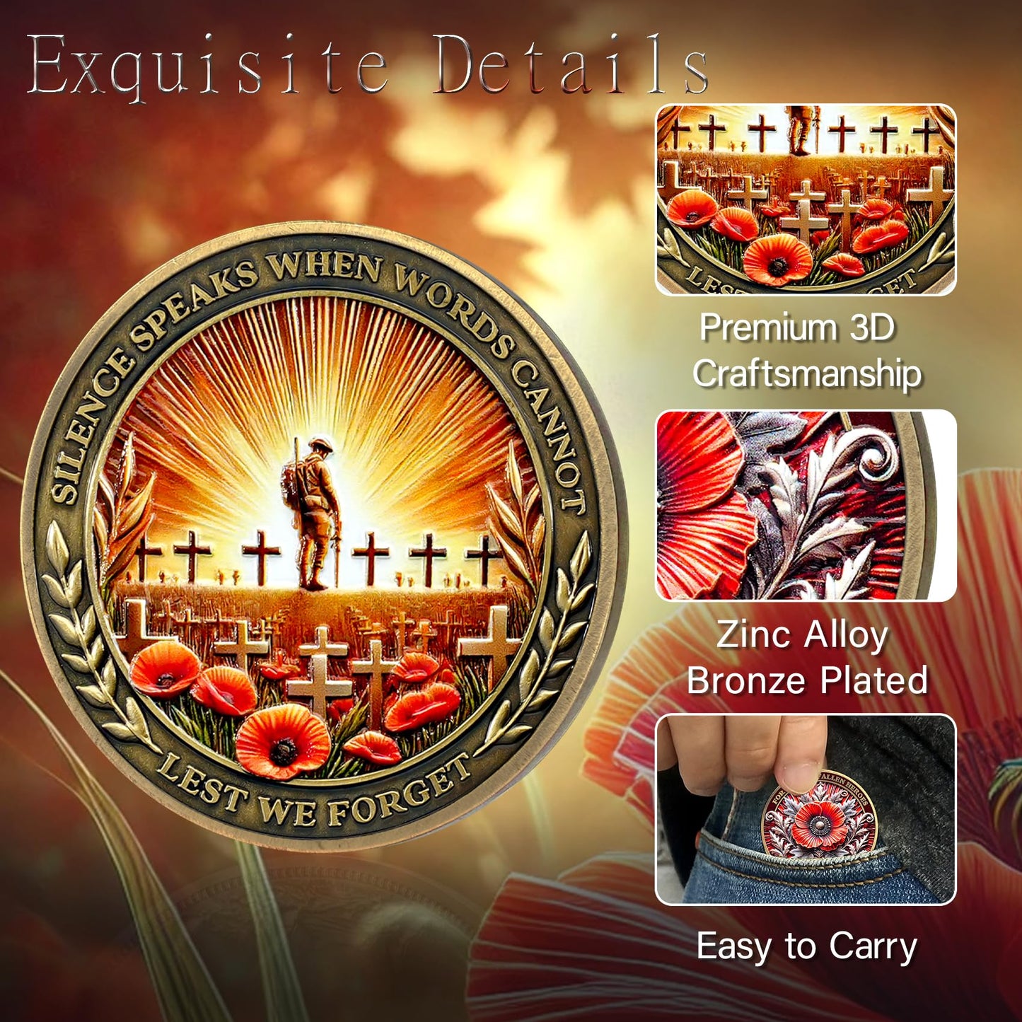 Memorial Honoring Fallen Heroes with Poppy and Cross Veterans Challenge Coin mysite