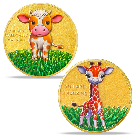 Cute Giraffe and Cow Design Motivational Coins mysite