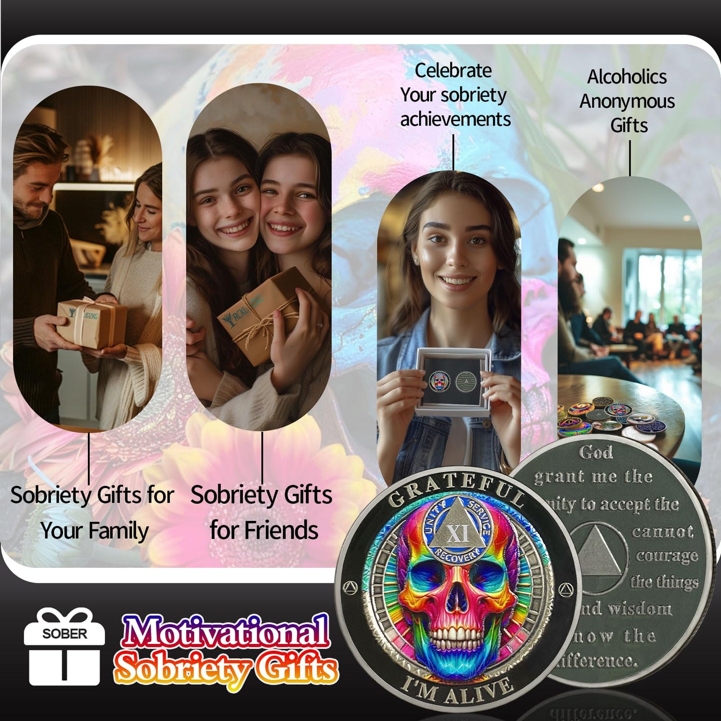 Personalized Rainbow Skull Sobriety Coin mysite