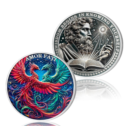 Red and Green Phoenix Momento Mori Stoic Coins Stoicism Coin mysite