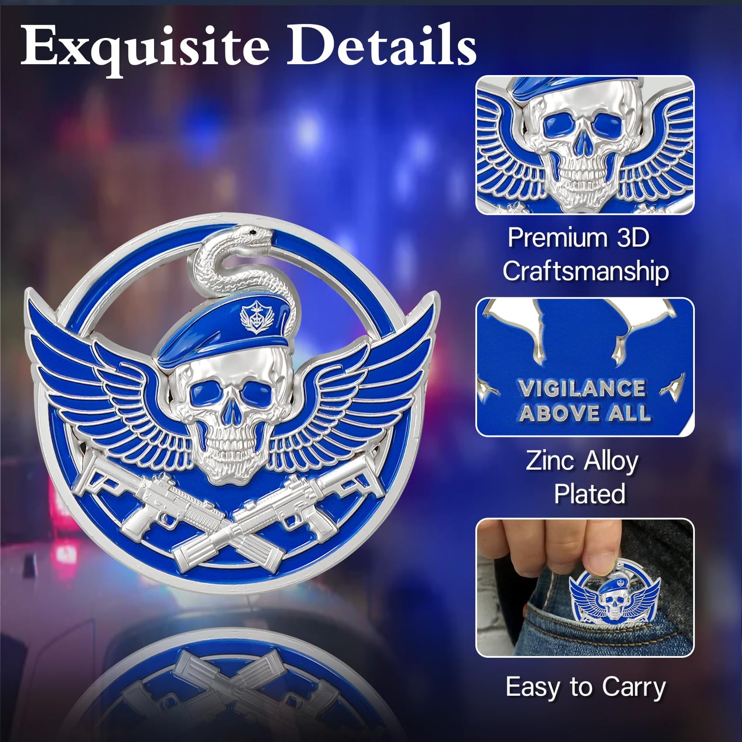 Wings of Vigilance Thin Blue Line Skull Police Challenge Coin mysite