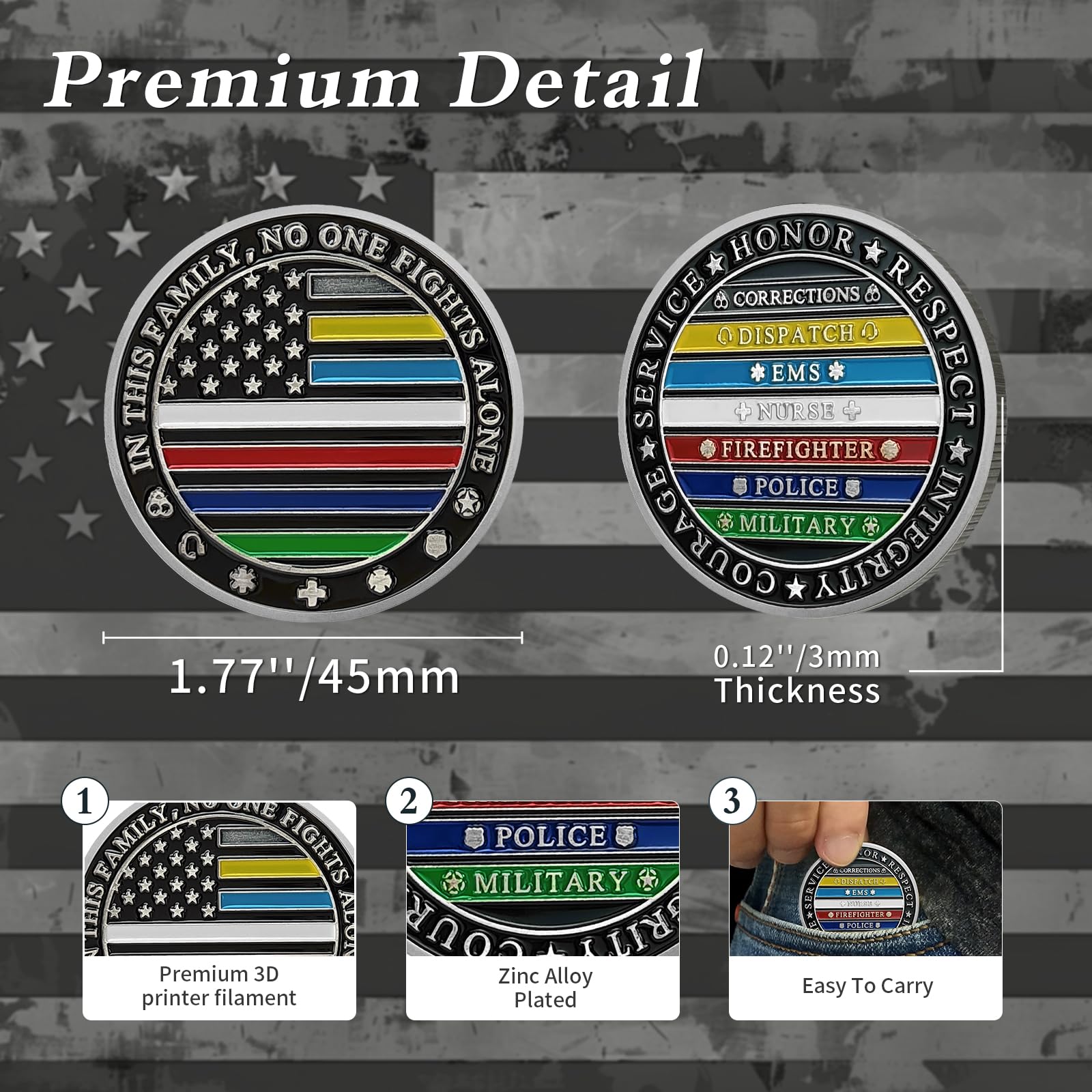 No One Fights Alone Thin Multi Line Law Enforcement Challenge Coin mysite