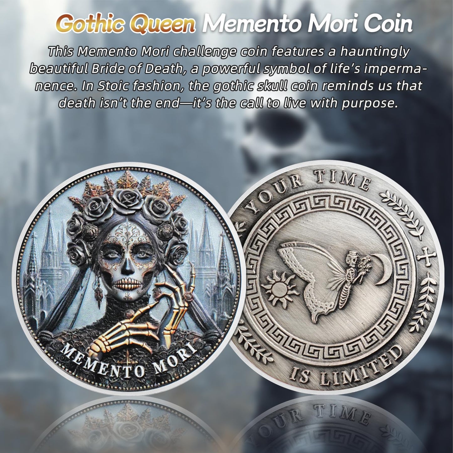Skull Butterfly Stoic Gothic Queen Memento Mori Coin mysite