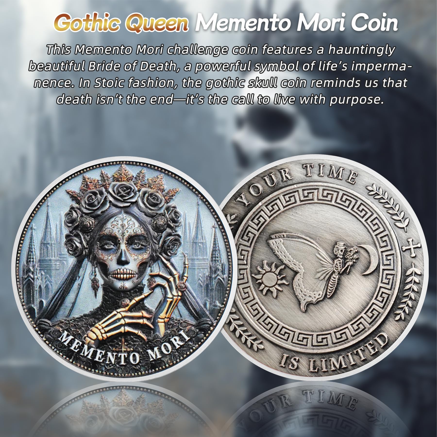 Skull Butterfly Stoic Gothic Queen Memento Mori Coin mysite