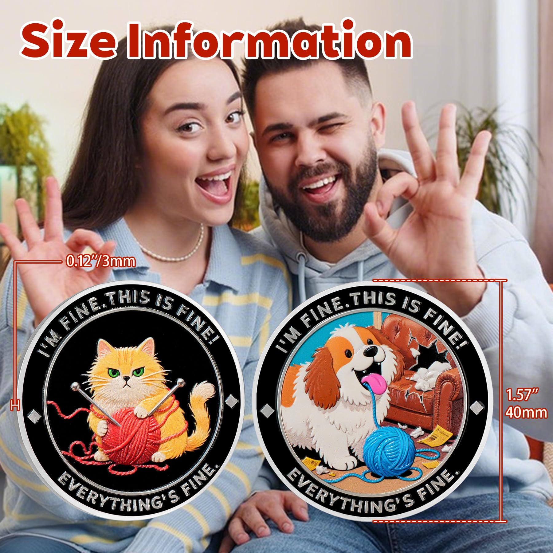 I am Fine It is Fine Everything is Fine Challenge Coins with Dog Cat Design mysite