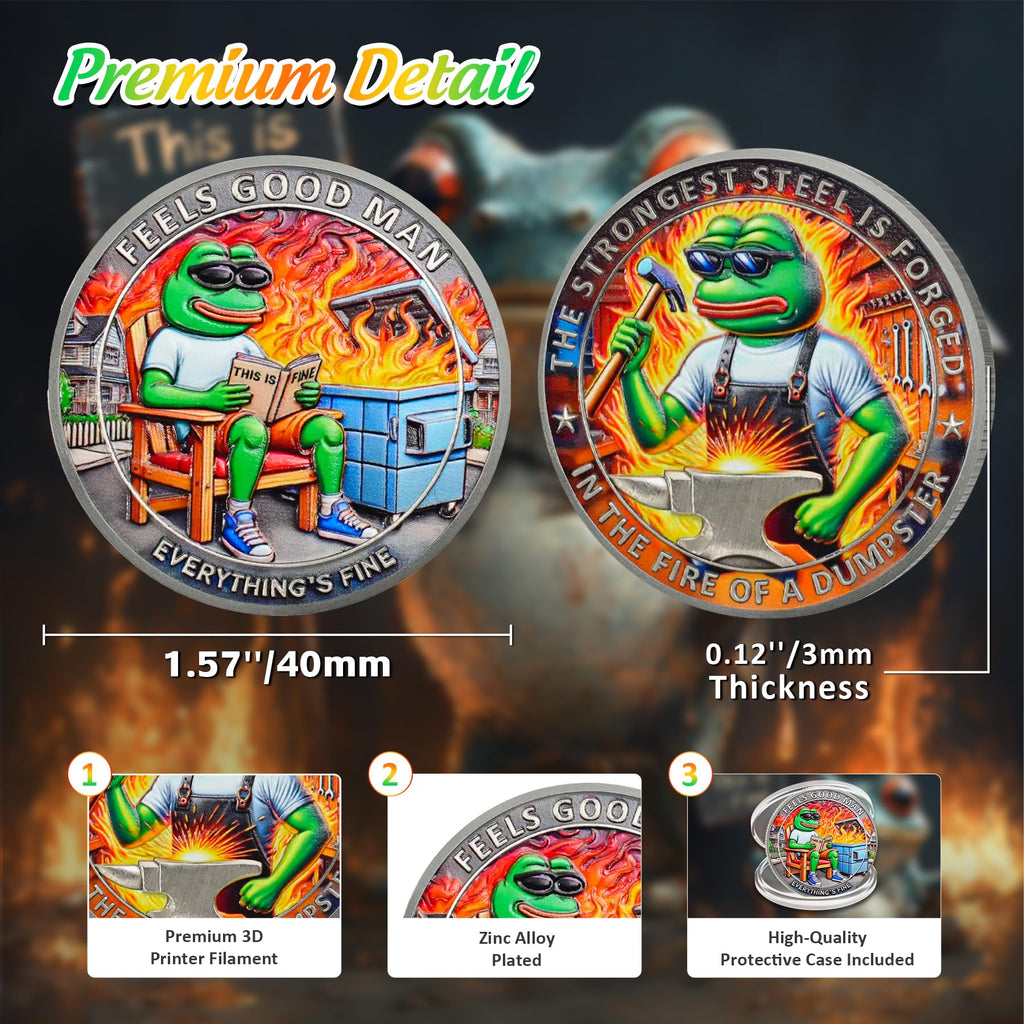 Fun Emotional Support This is Fine Dumpster Fire Frog Challenge Coin mysite
