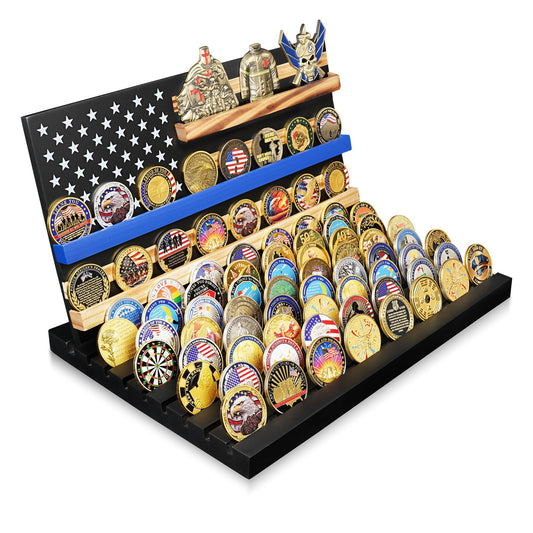 Wooden Removable 11 Rows Challenge Coin Display With American Flag mysite
