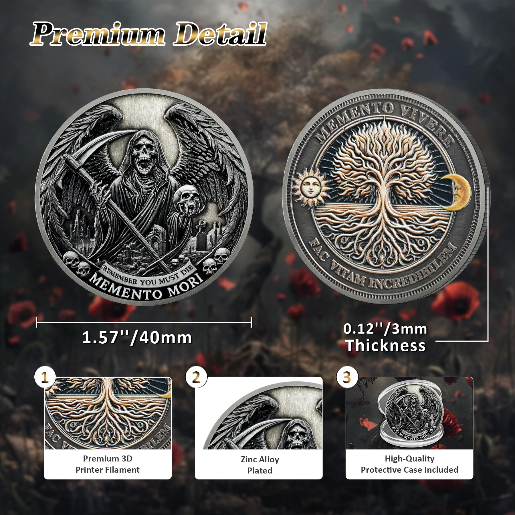 Grim Reaper Memento Mori Skull Tree of Life Stoic Coin mysite