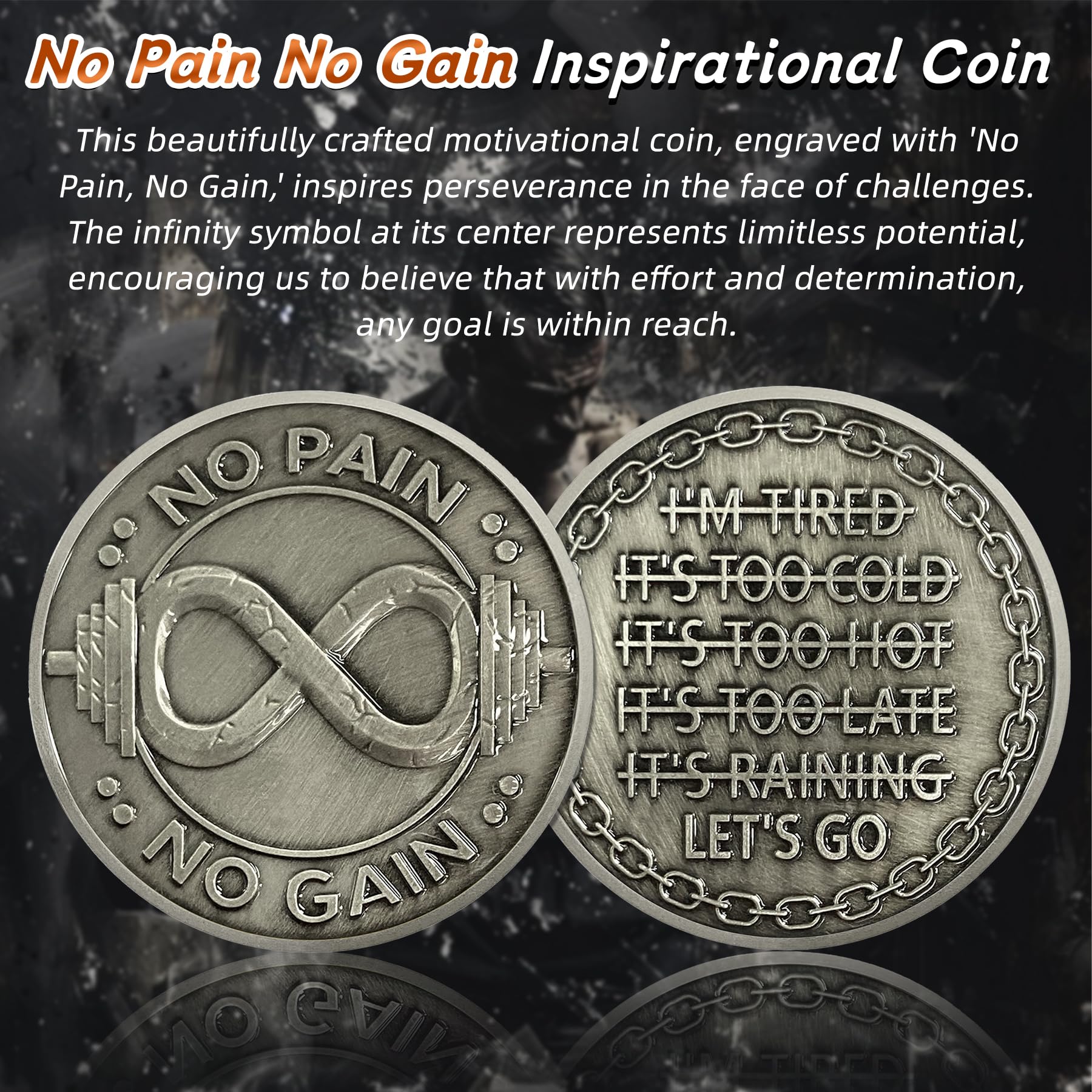 No Pain No Gain Inspirational Motivational Infinity Challenge Coin mysite