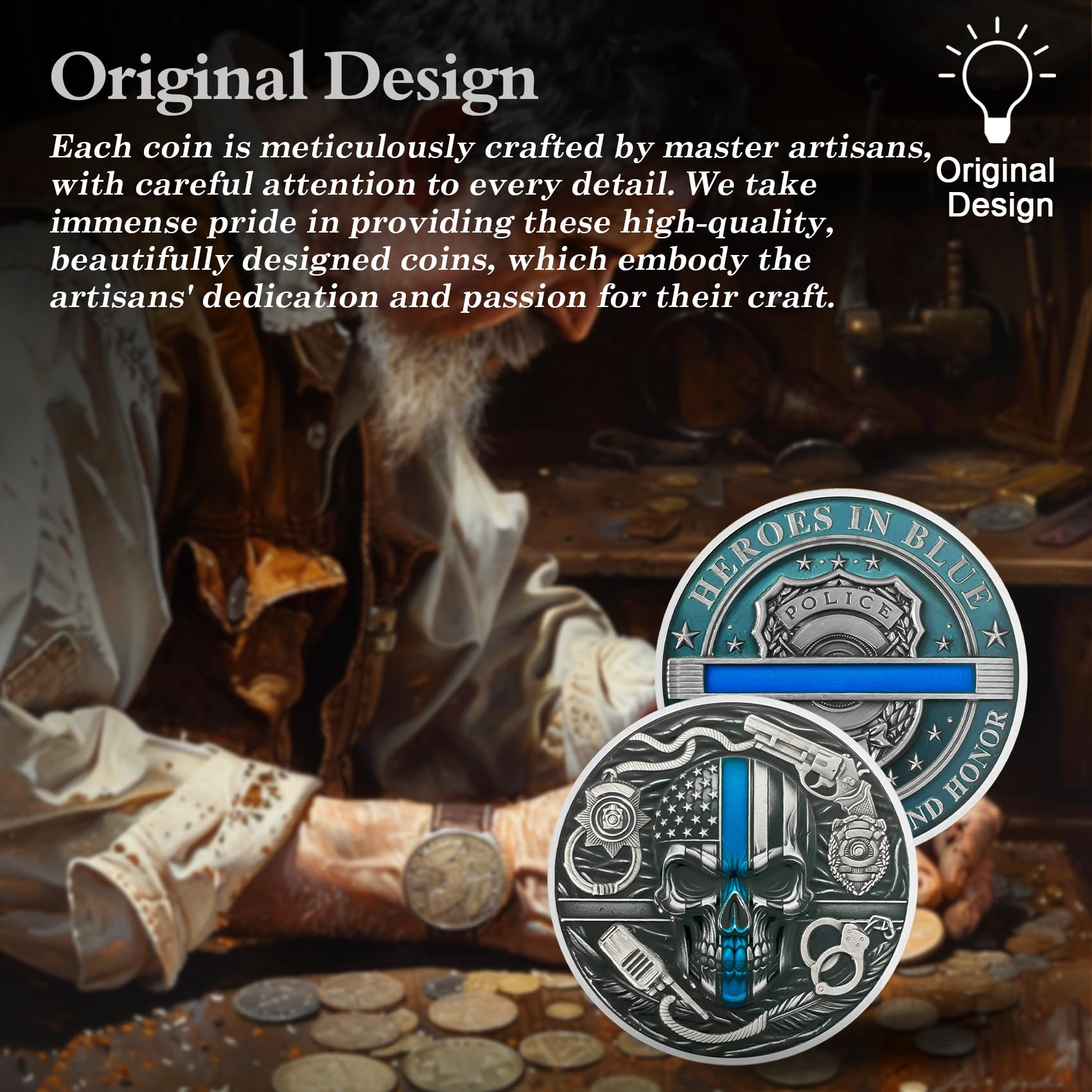 Thin Blue Line Skull Police Officers Prayer Coin mysite