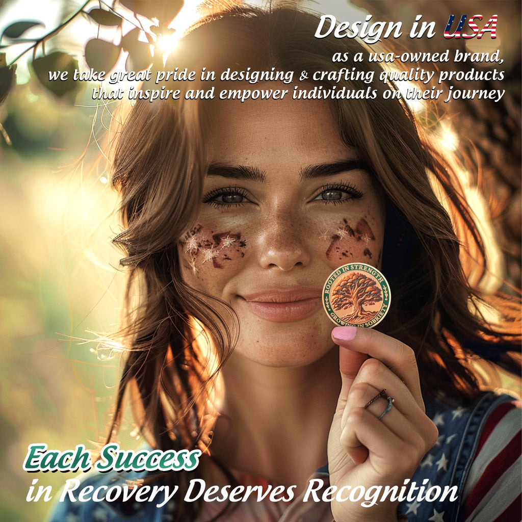 Brown Growing in Sobriety Tree of Life Embrace Change Coin mysite