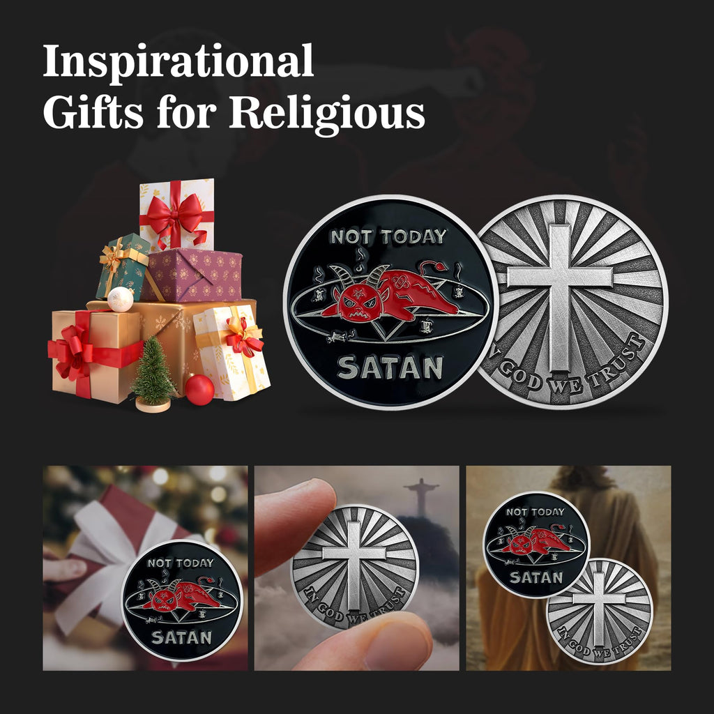 Not Today Satan Challenge Coin Christian Religious Gifts - in God We Trust mysite