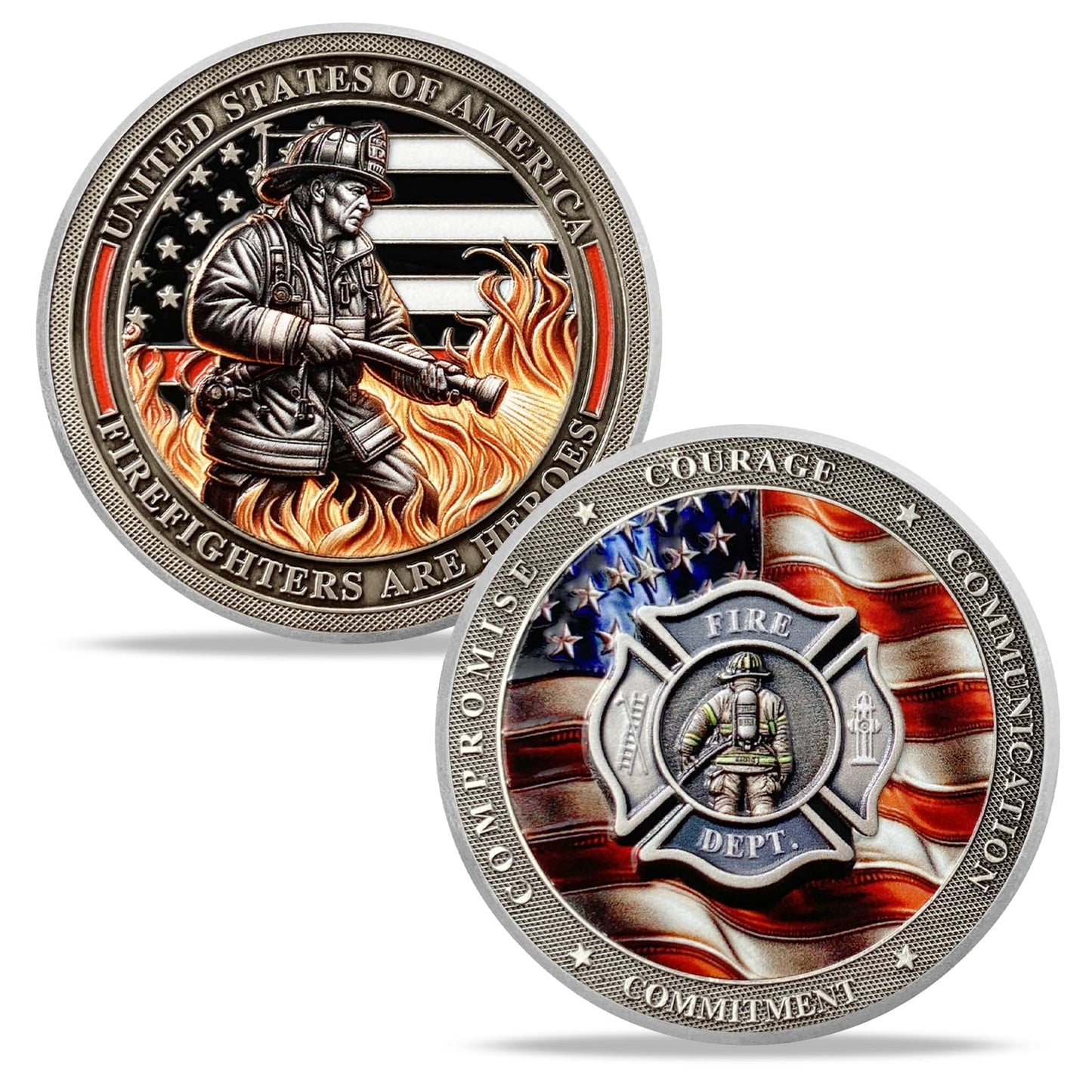 Flame Fire Hose Commemorativer Honor Fire Department Rescue Prayer  Coins mysite