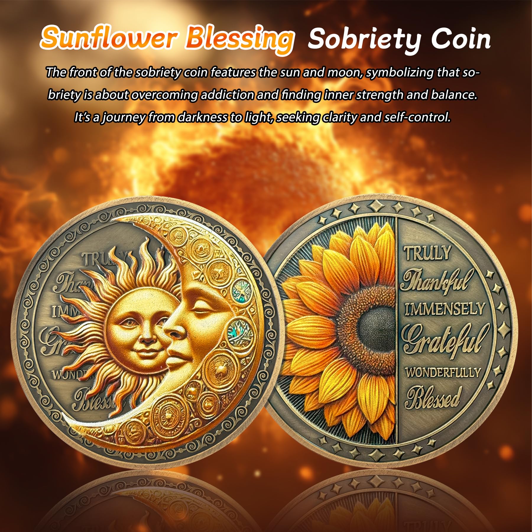 Celebrate Living Clean Narcotics Alcoholics Anonymous  Sunflower Blessing Sobriety Coin mysite