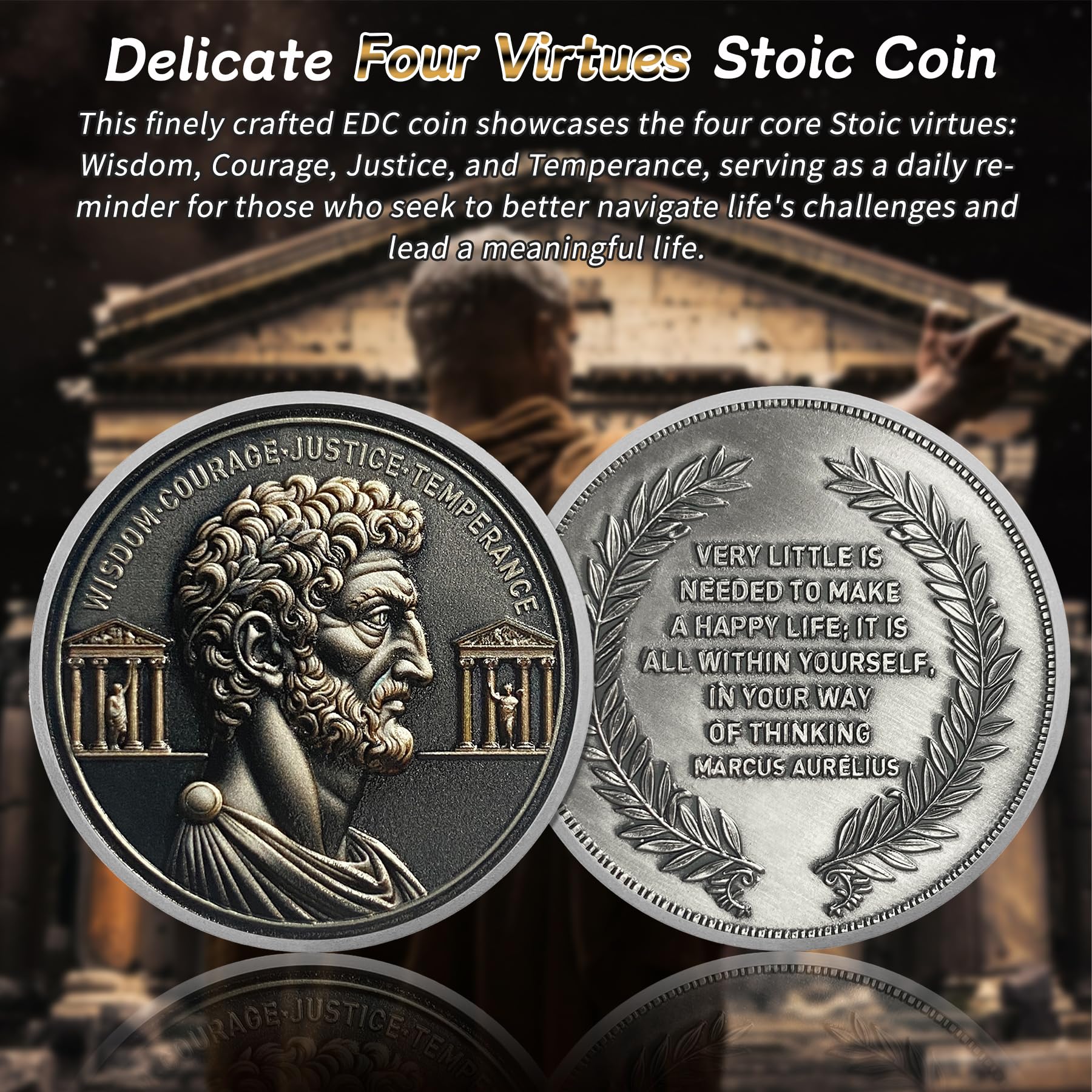 Delicate Four Virtues  Silver EDC Roman Cardinal Virtues Challenge Coin mysite