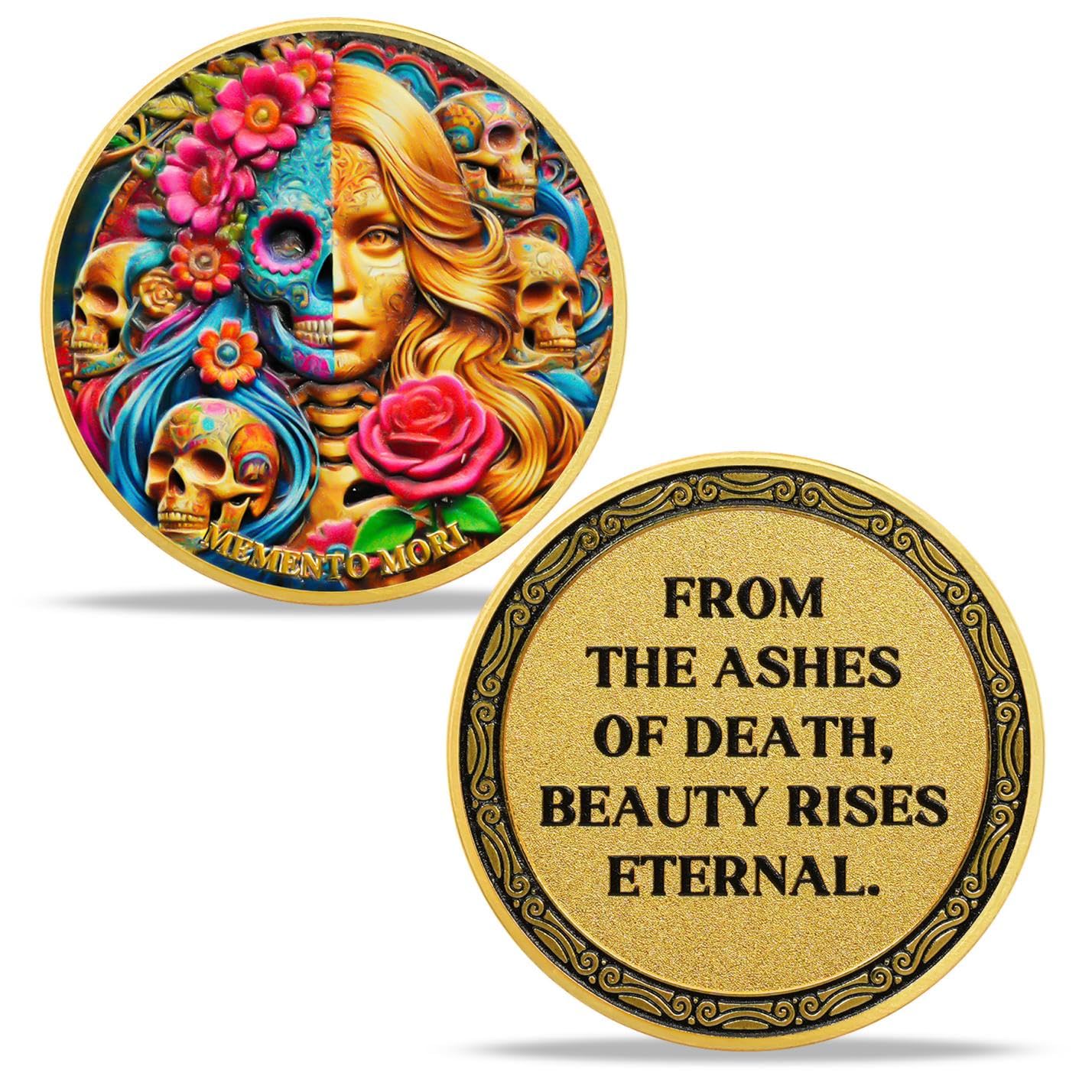 Colorful Stoic Flower Skul Memento Mori Coin mysite