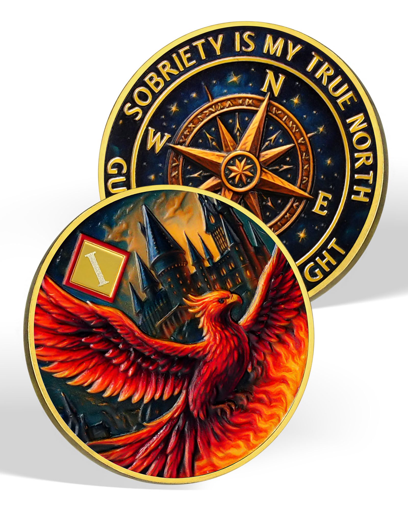 Personalized Rising Phoenix Compass to Guide The Way Sobriety Coin mysite