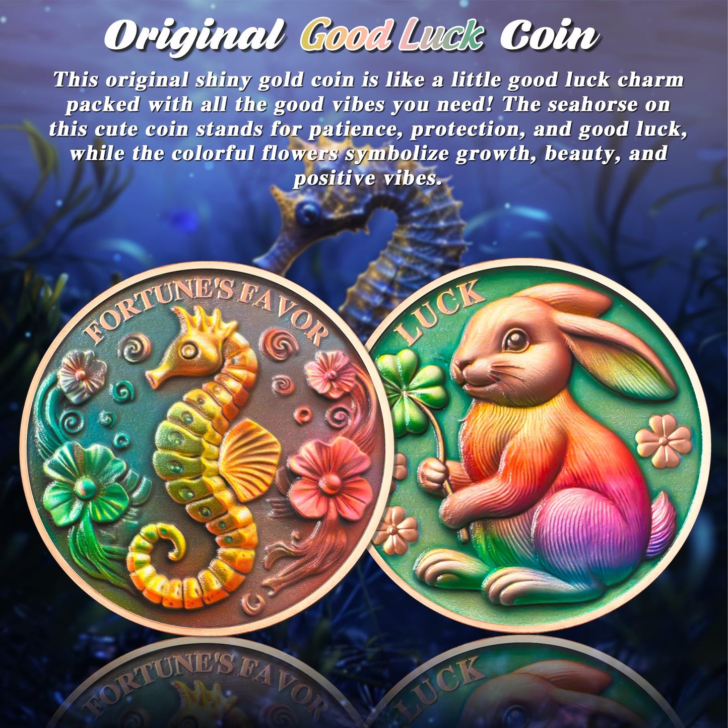 Novelty Seahorse Rabbit Colorful Double Sided Lucky Coin mysite