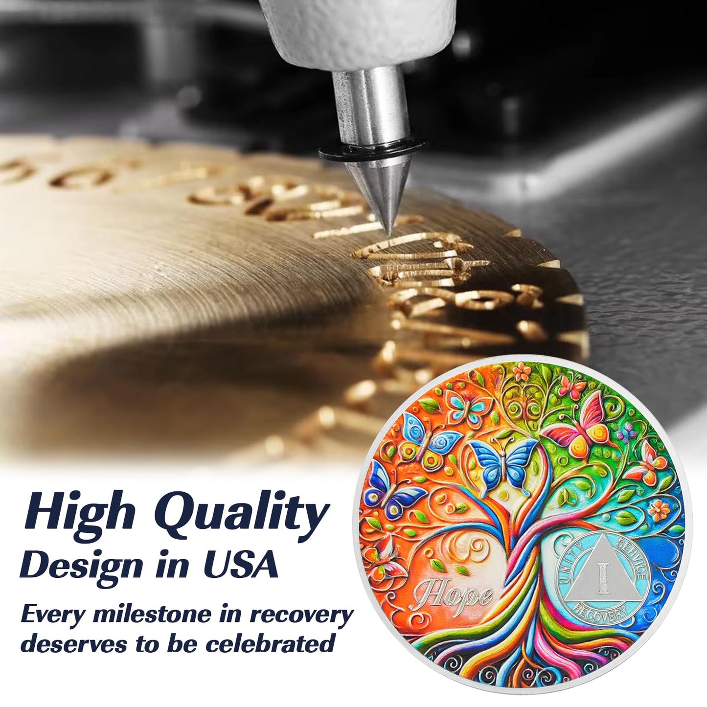 Personalized Tree of Life Golden Hope Sobriety Coin mysite