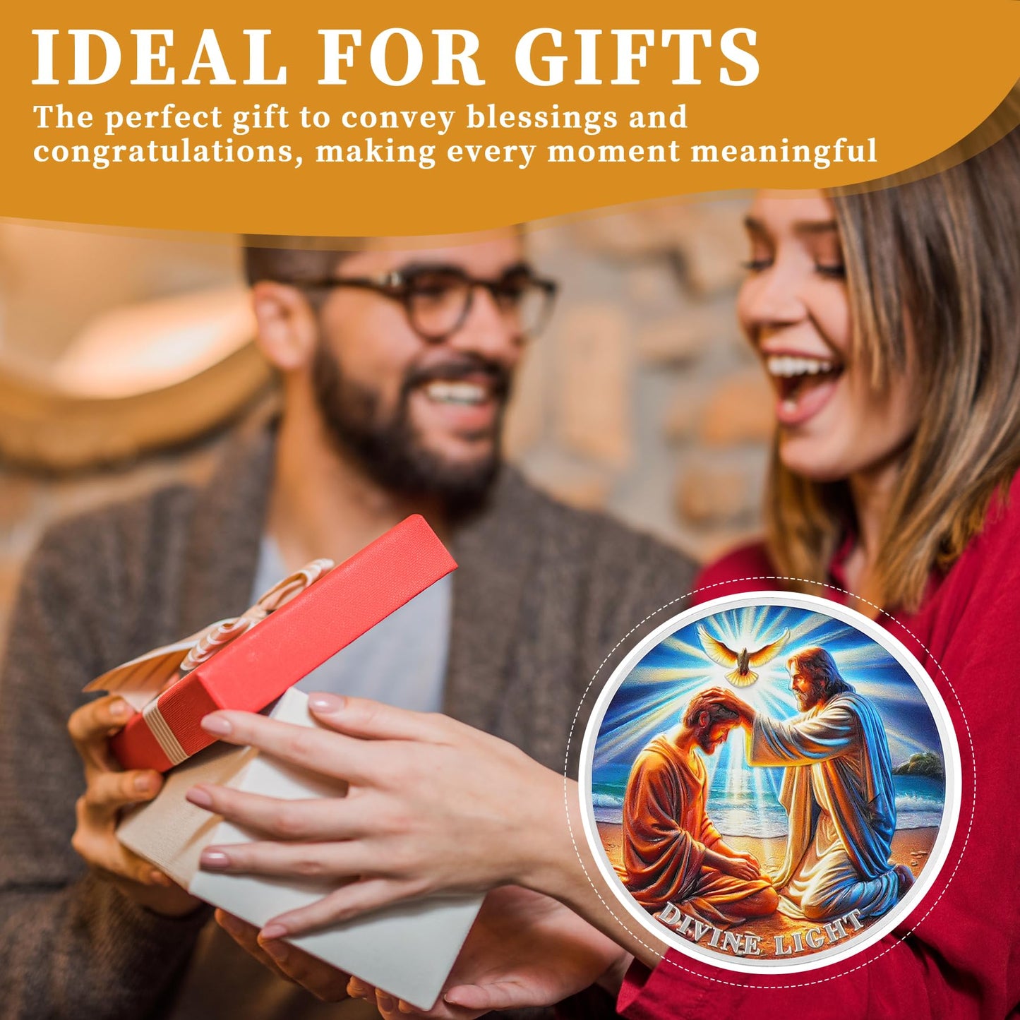 Divine Light Religious Coin Jesus Blessing Faithful with Dove & Light Symbo mysite