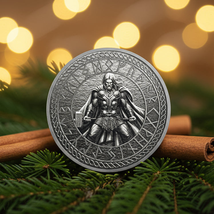 Thor Viking Norse God with Mjölnir and Runes Challenge Coin mysite