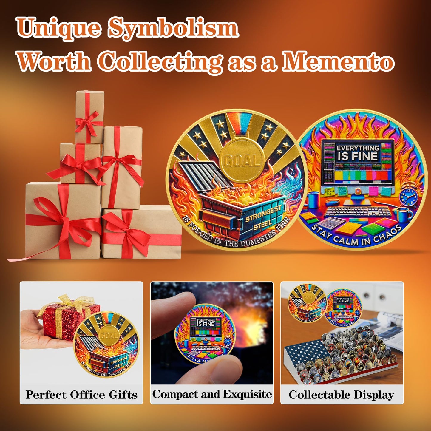 Stay Calm in Chaos Motivational Dumpster Fire Challenge Coin mysite