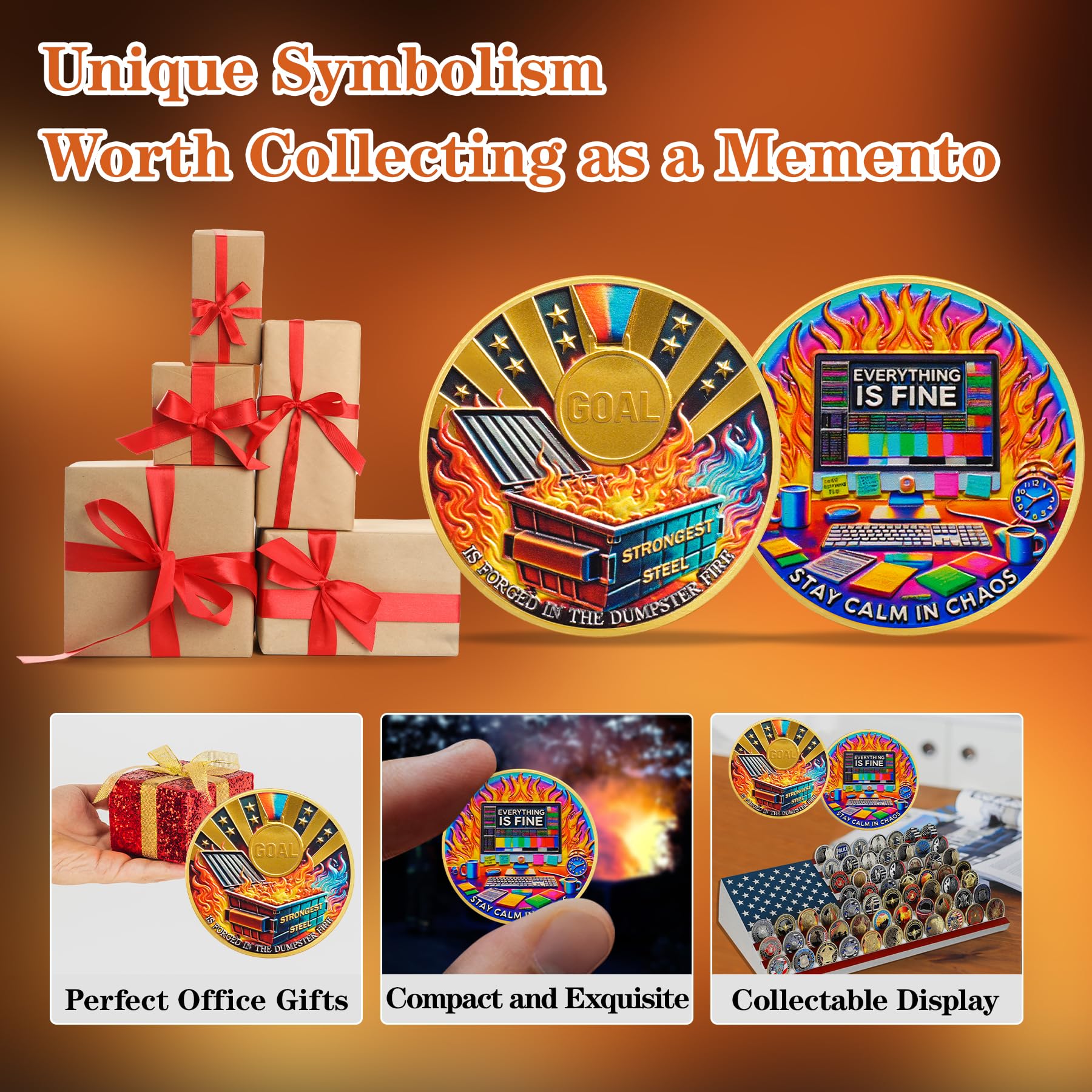 Stay Calm in Chaos Motivational Dumpster Fire Challenge Coin mysite