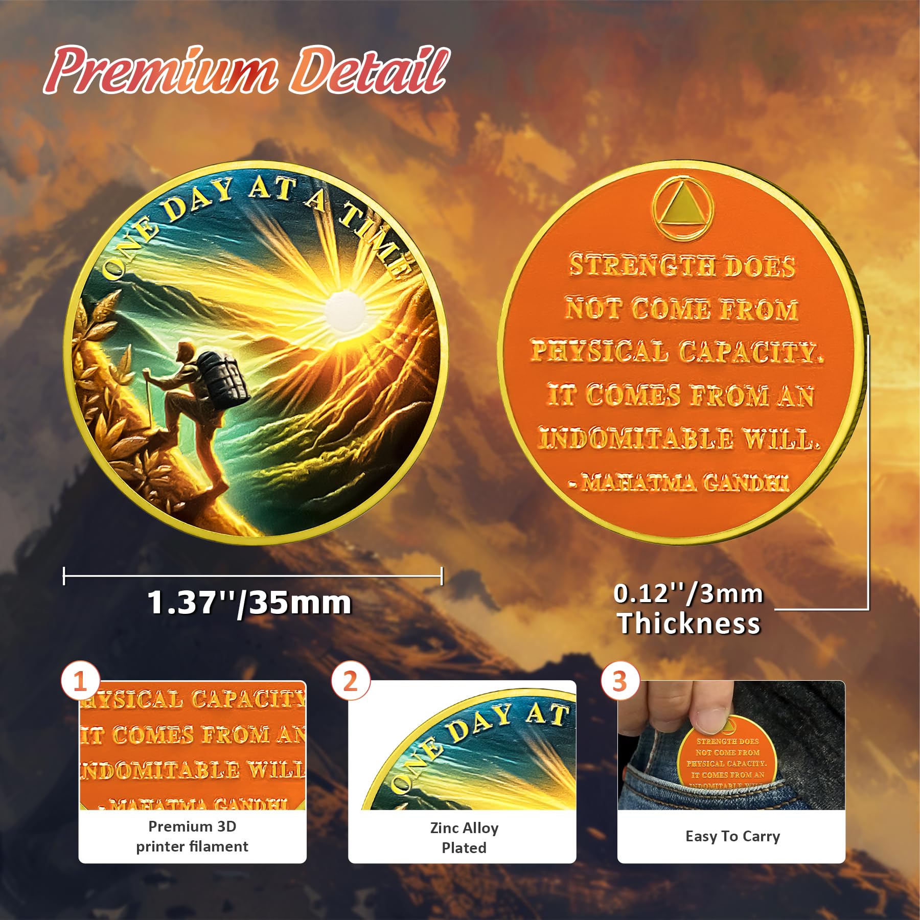 Original Hiking  One Day at A Time Sobriety Coin mysite