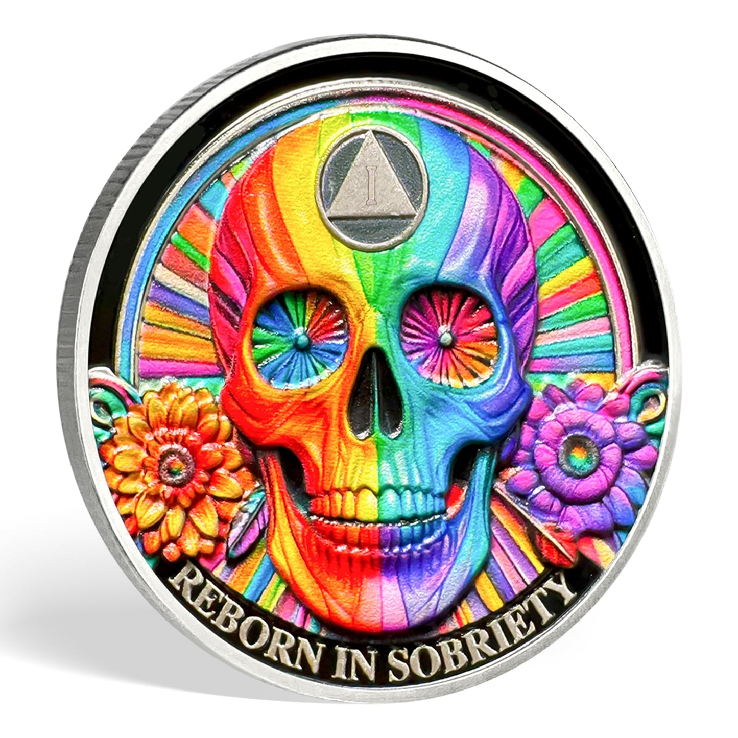 Personalized Double Flower Black Butterfly Sobriety Coin mysite