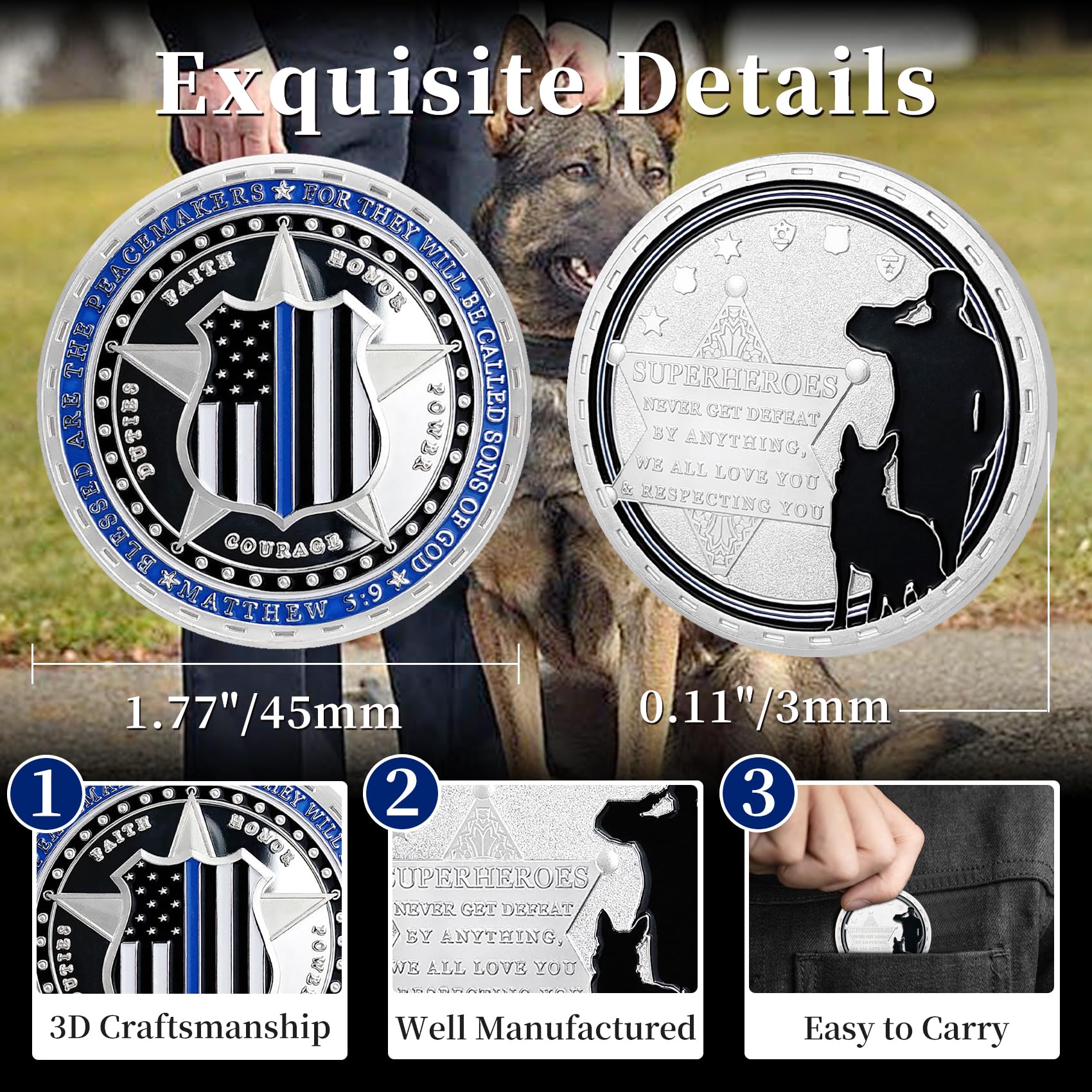 Police Officer Military Thin Blue Line K9 Challenge Coin mysite