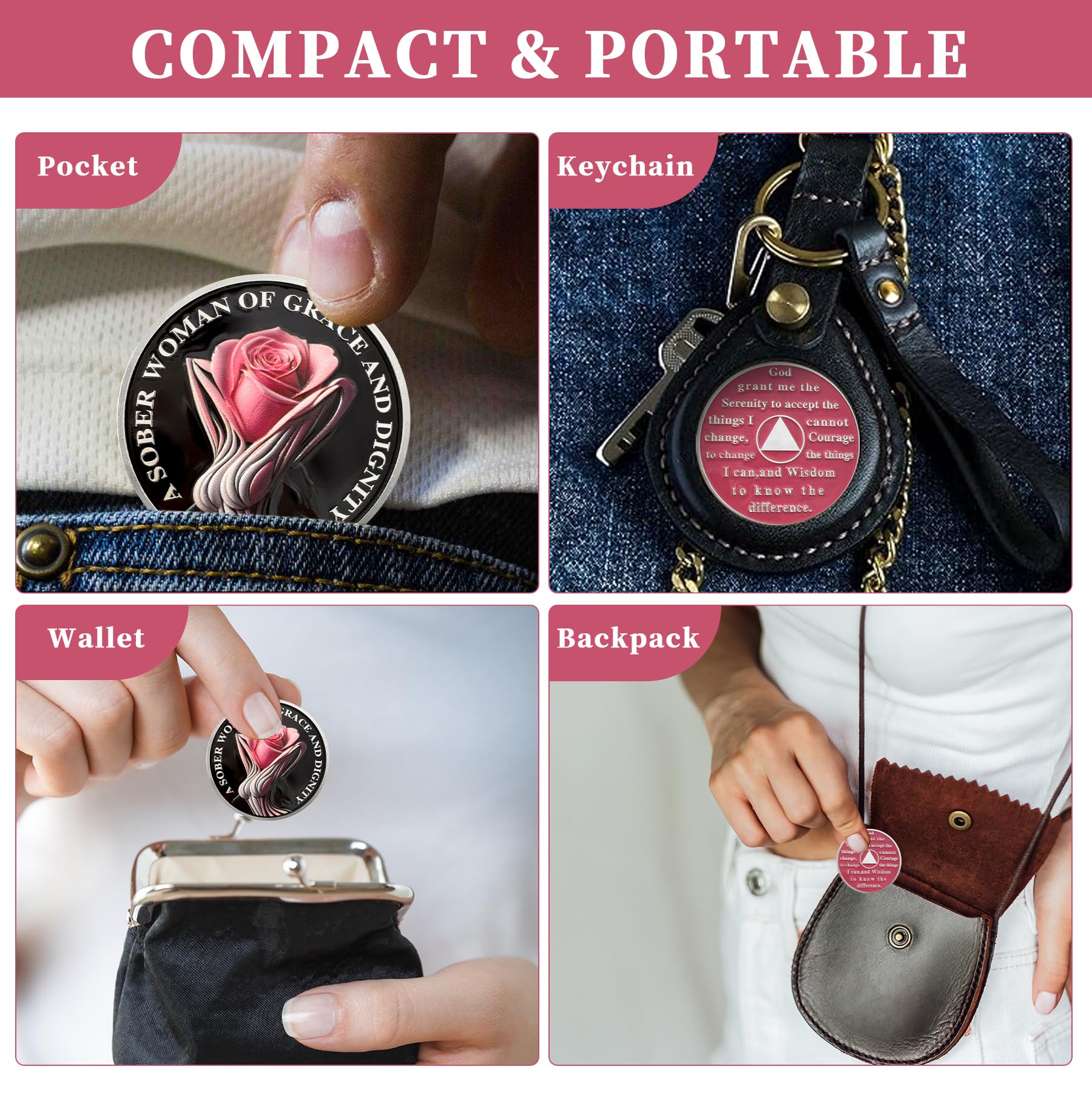 Rose AA Affirmation Sobriety Coins with Serenity Prayer mysite