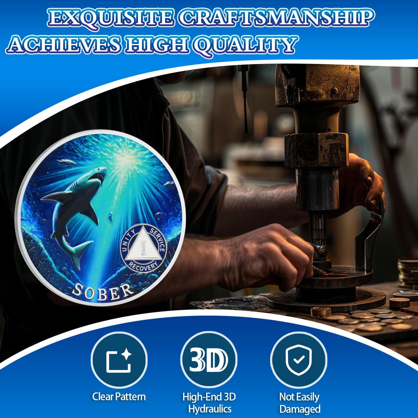 Personalized Mighty Shark  Swim to The Light  Sobriety Coin mysite