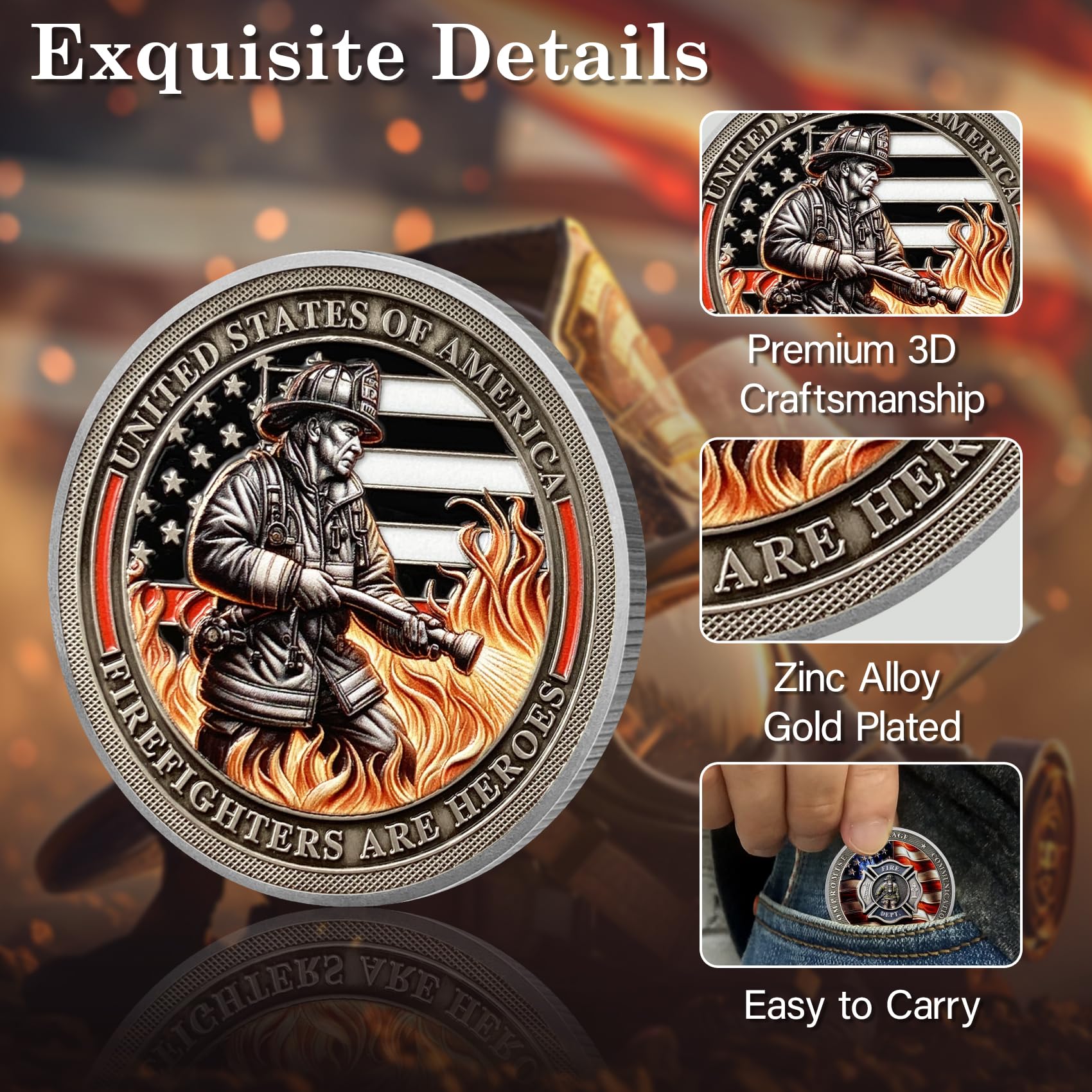 Flame Fire Hose Commemorativer Honor Fire Department Rescue Prayer  Coins mysite