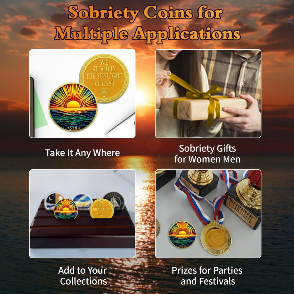 Colourful Sea Gold Sunrise Sobriety Coin mysite