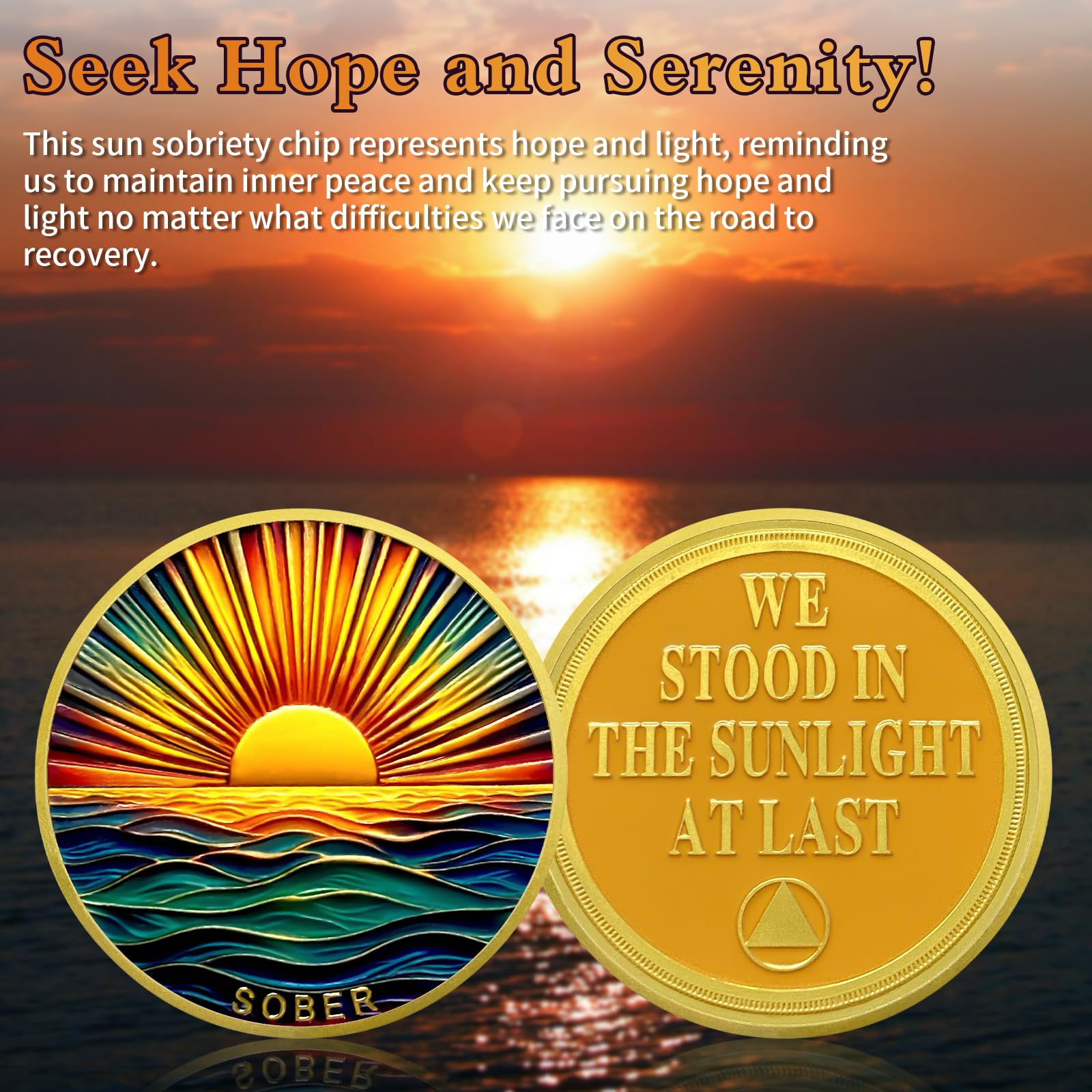 Colourful Sea Gold Sunrise Sobriety Coin mysite