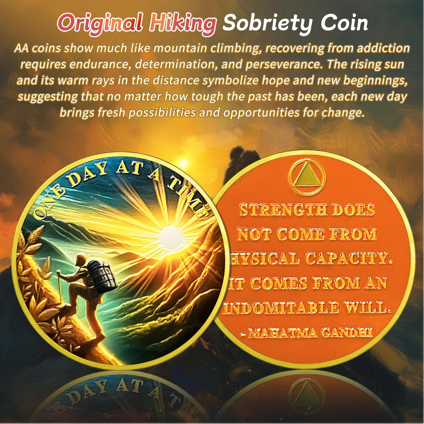 Original Hiking  One Day at A Time Sobriety Coin mysite