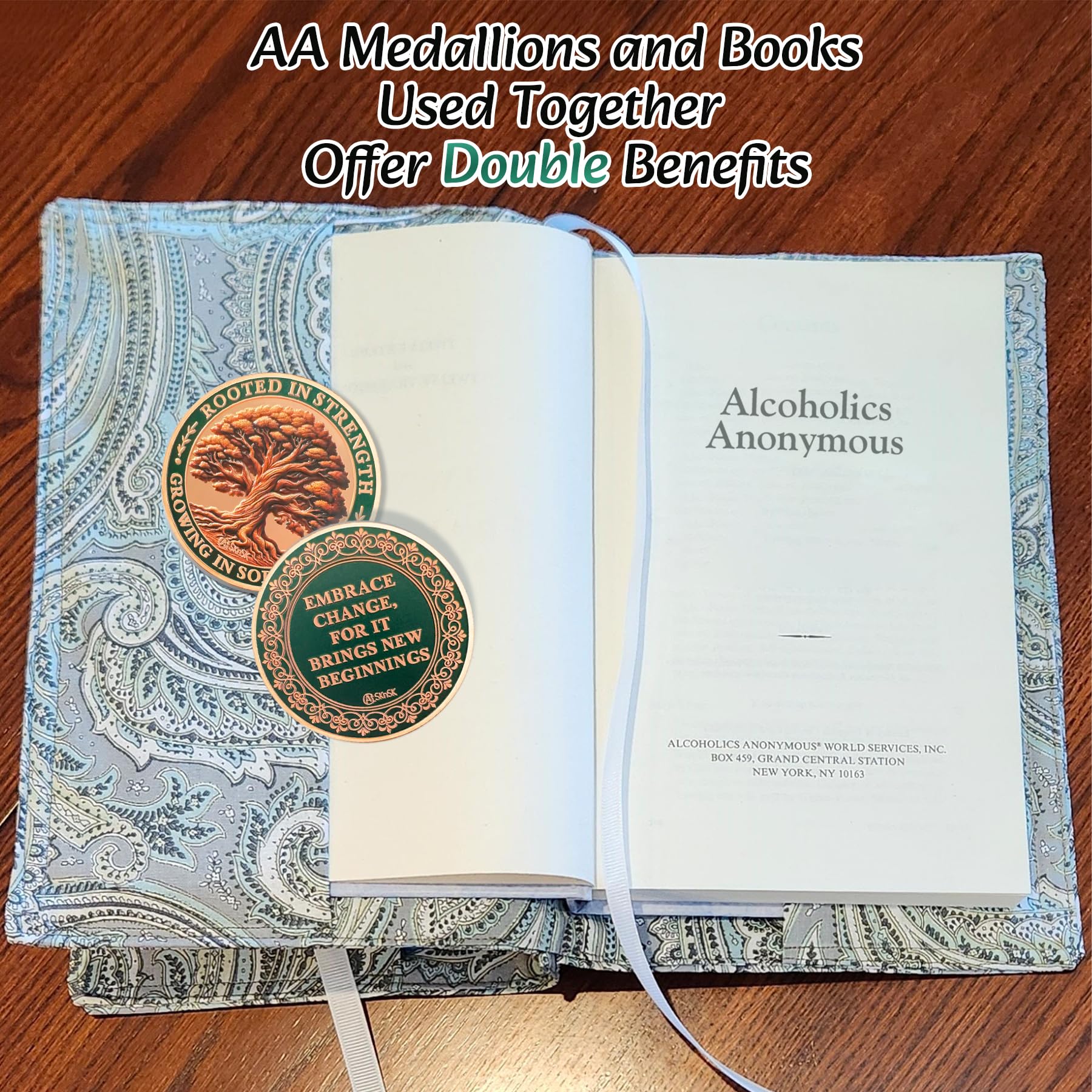 Brown Growing in Sobriety Tree of Life Embrace Change Coin mysite