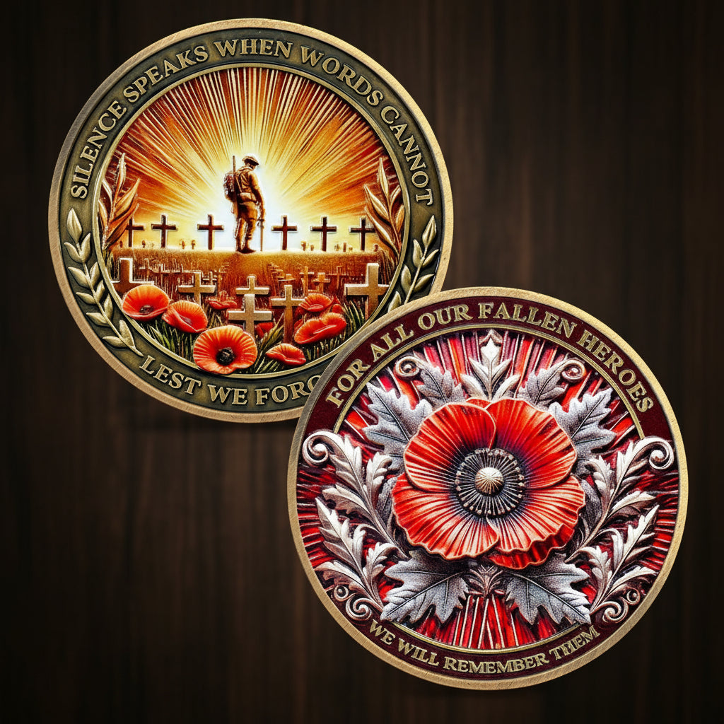 Memorial Honoring Fallen Heroes with Poppy and Cross Veterans Challenge Coin mysite