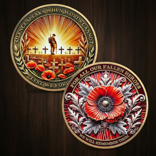 Memorial Honoring Fallen Heroes with Poppy and Cross Veterans Challenge Coin mysite