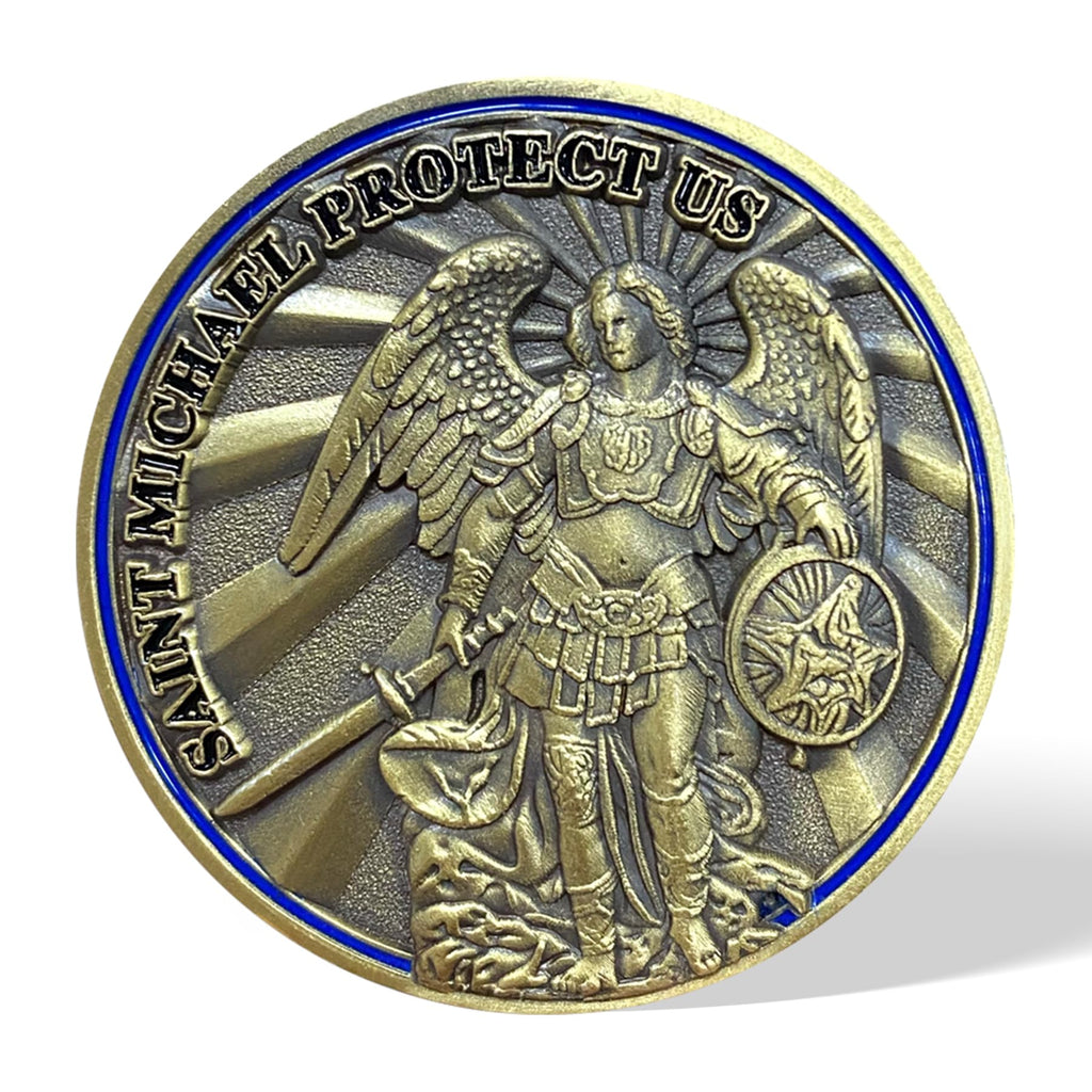 Saint Michael Police Challenge Coin Thin Blue Line Coin mysite