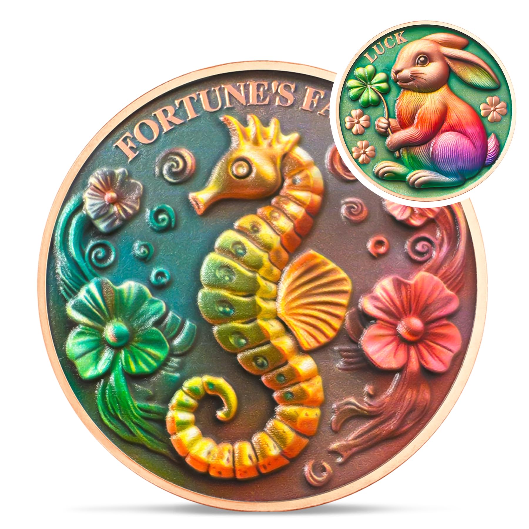 Novelty Seahorse Rabbit Colorful Double Sided Lucky Coin mysite
