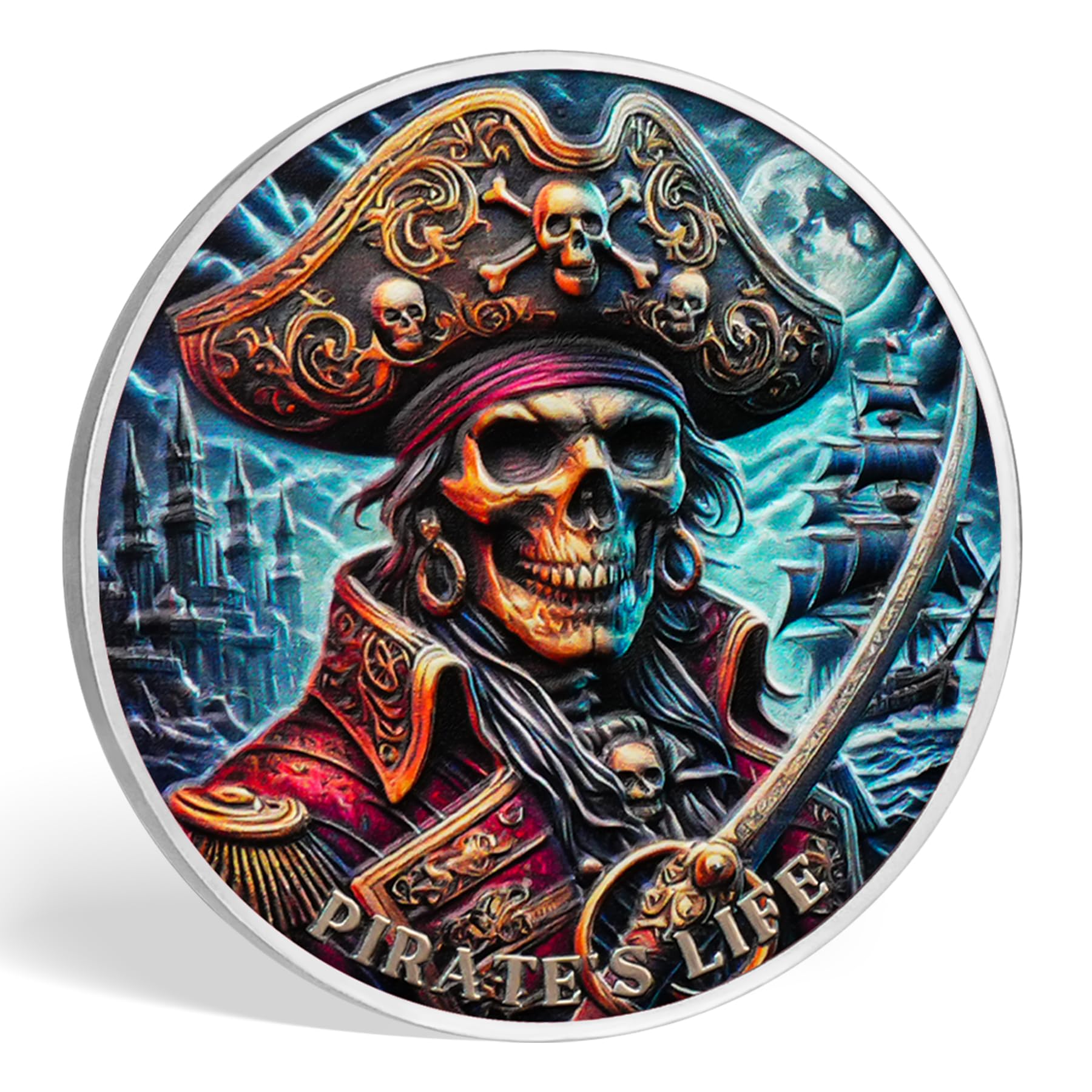 Skull Gothic Pirate Ship Challenge Coin mysite